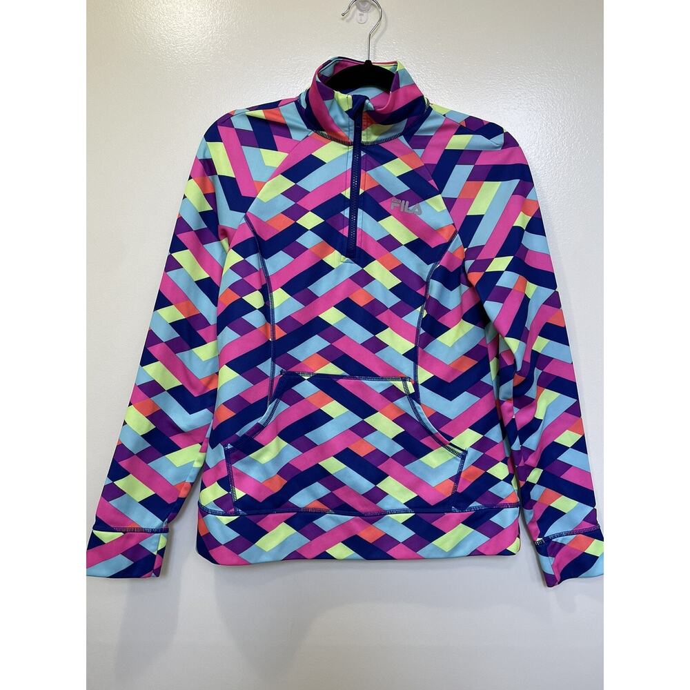 FILA Sport Womens Small Pullover Shirt Jacket Bright Soccer Sport 1/4 Zip